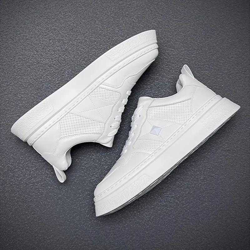 Ruomini Breathable Low Top Skateboard Shoes Men's White-4