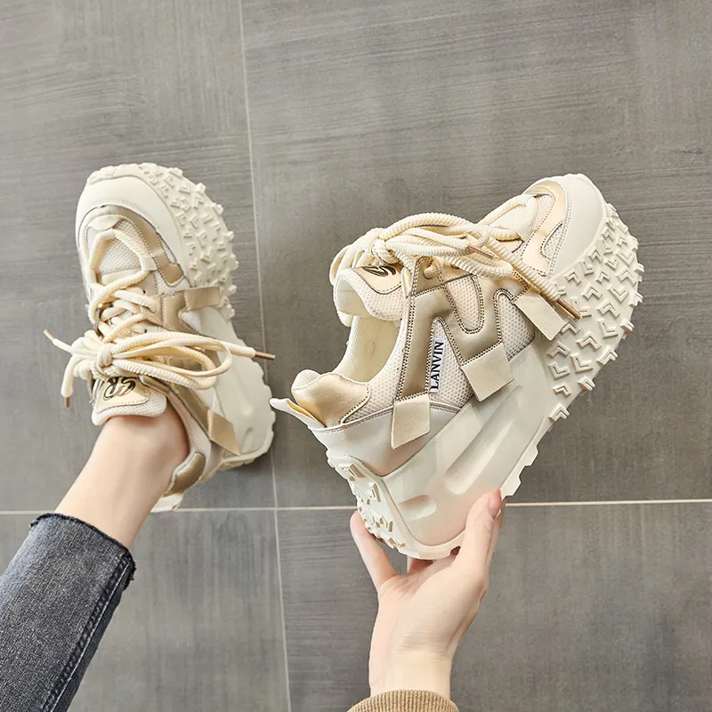 Ruomini Anti Slip And Wear Resistant Lightweight Height Increasing Low Top Chunky Sneakers Women's-1