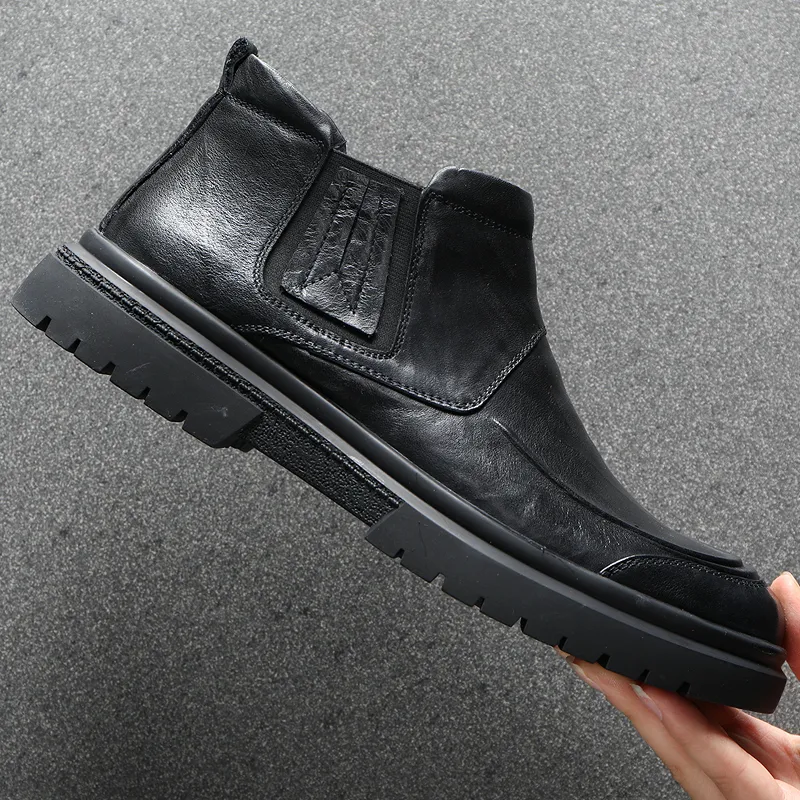 Ruomini Ankle-Length Chelsea Boots Low Heel Men's Black-4