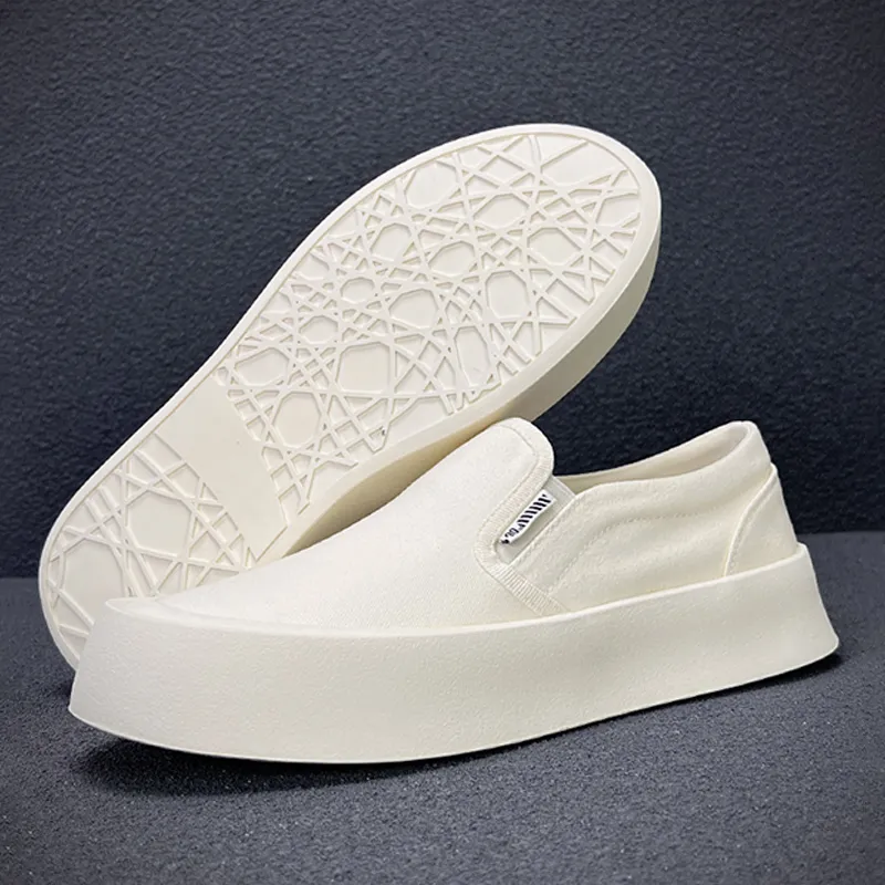 Ruomini Anti Slip And Wear Resistant Height Increasing Low Top Canvas Shoes Men's White-5
