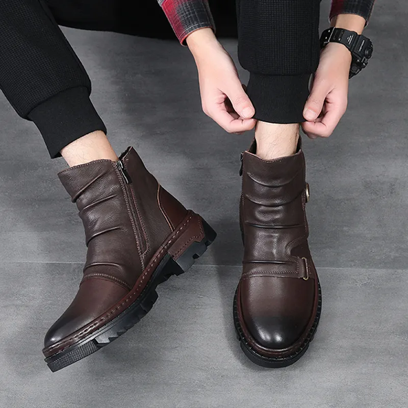 Ruomini Ankle Boots Men Brown, Black-4