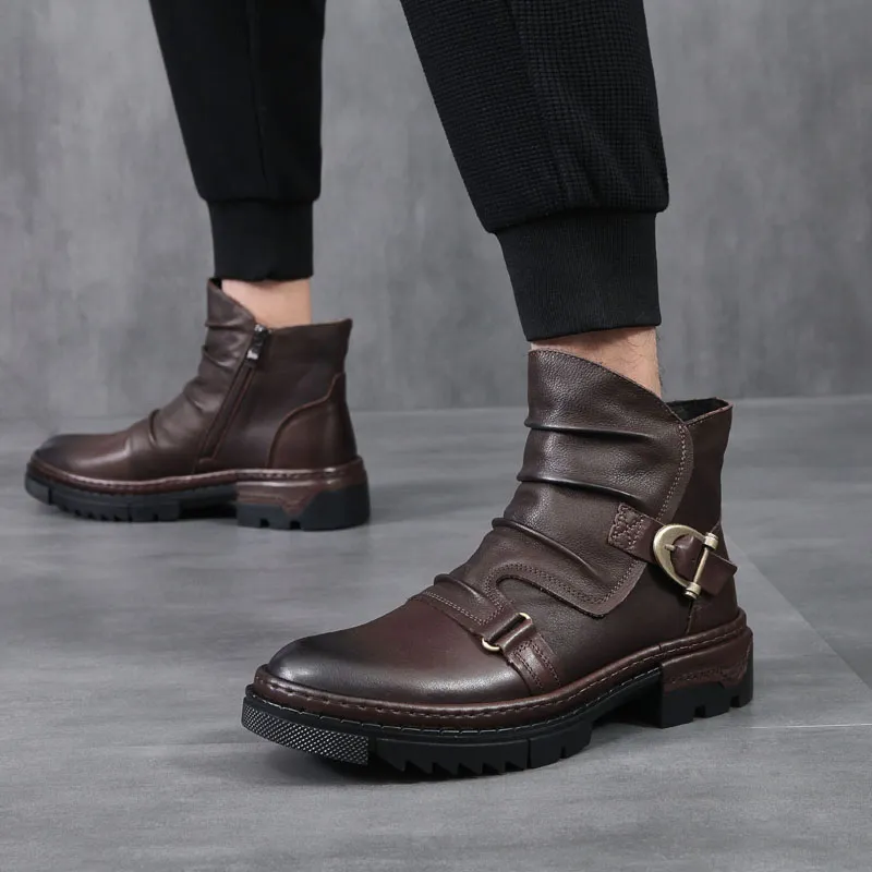 Ruomini Ankle Boots Men Brown, Black-3