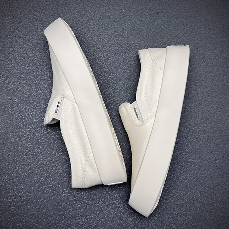 Ruomini Anti Slip And Wear Resistant Height Increasing Low Top Canvas Shoes Men's White-3
