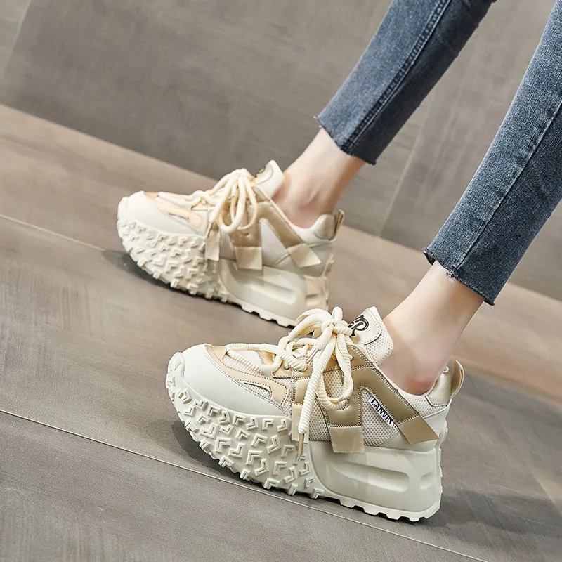 Ruomini Anti Slip And Wear Resistant Lightweight Height Increasing Low Top Chunky Sneakers Women's-2