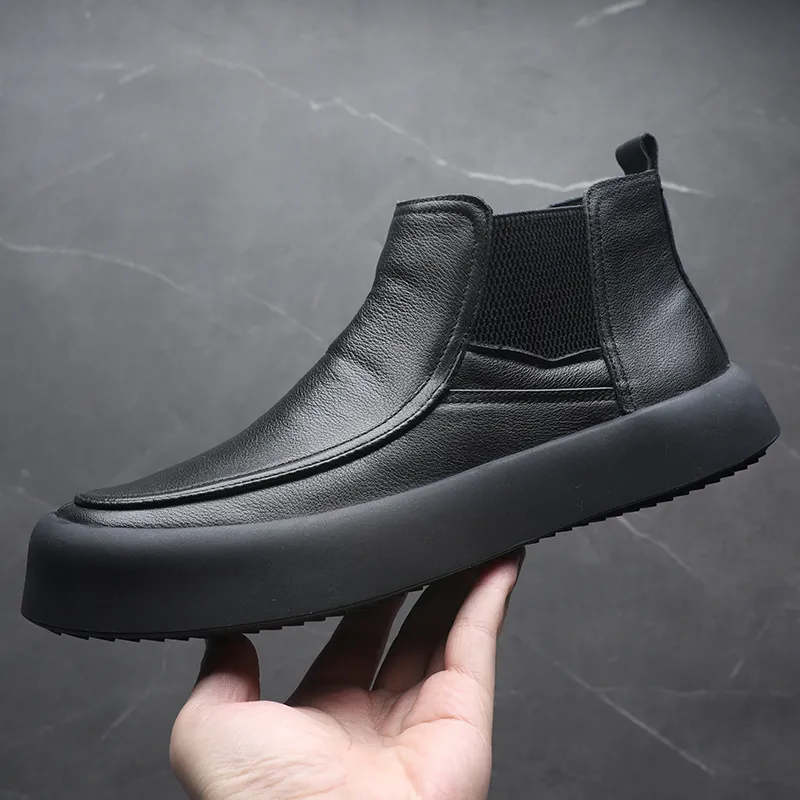 Ruomini Short Chelsea Boots Low Heel Men's Black-2
