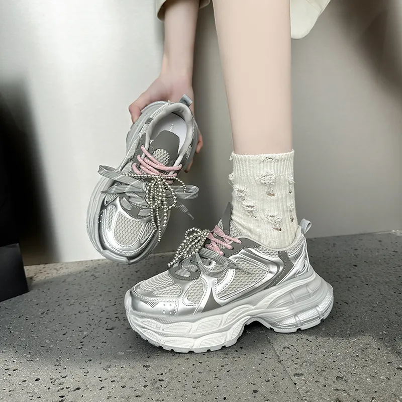 BARDILEV Slip Resistant, Breathable, Height Increasing Low Top Chunky Sneakers Women's-5