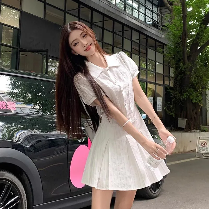 XUANSHU Short Sleeved Dress Women's White-3