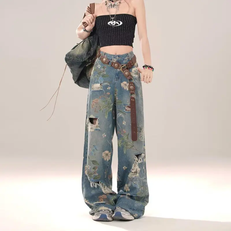 XUANSHU Jeans Women's Blue-3