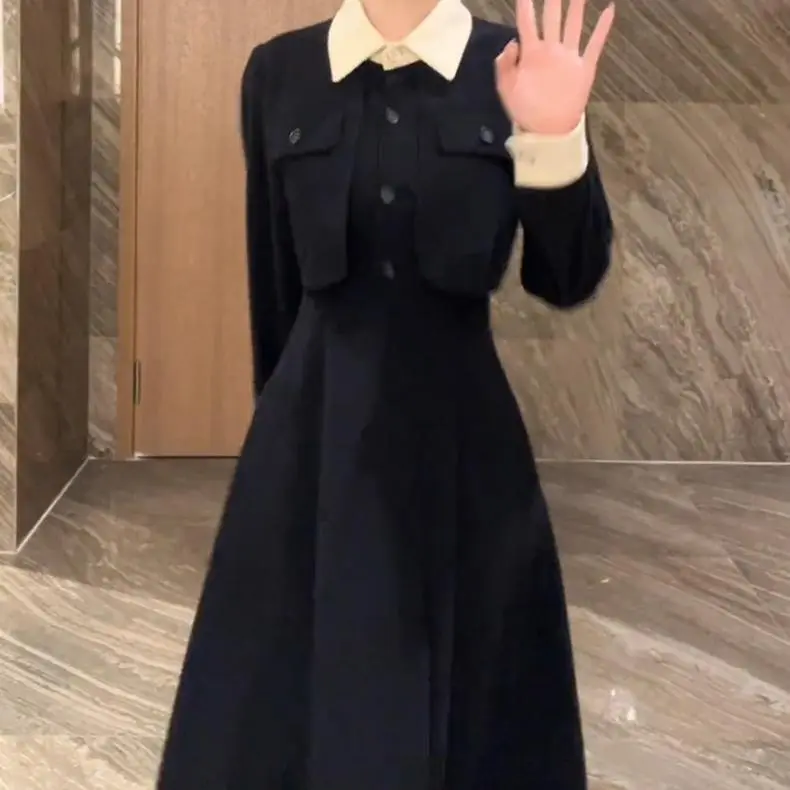 XUANSHU Long Sleeved Dresses Women's Black-3