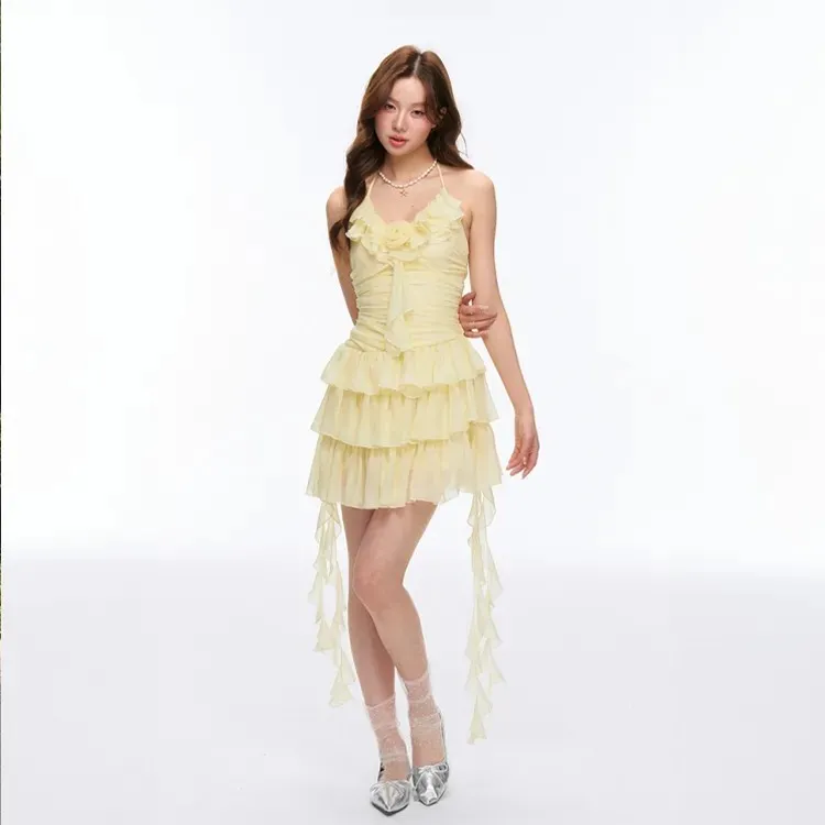 XUANSHU Slip Dresses Women's Yellow-3