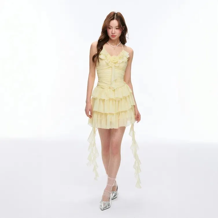 XUANSHU Slip Dresses Women's Yellow-6