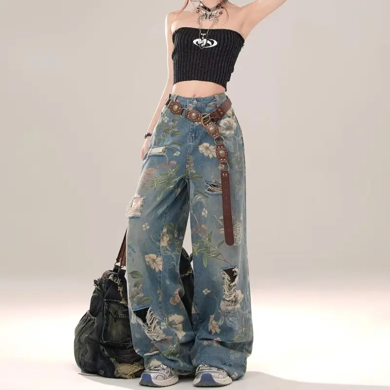 XUANSHU Jeans Women's Blue-4