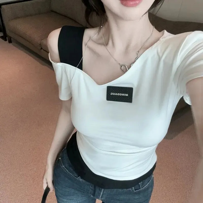 XUANSHU Drop Shoulder Sleeve T Shirt Women's-3