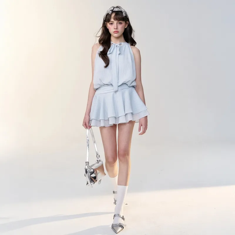 XUANSHU Slip Dresses Women's Blue-4