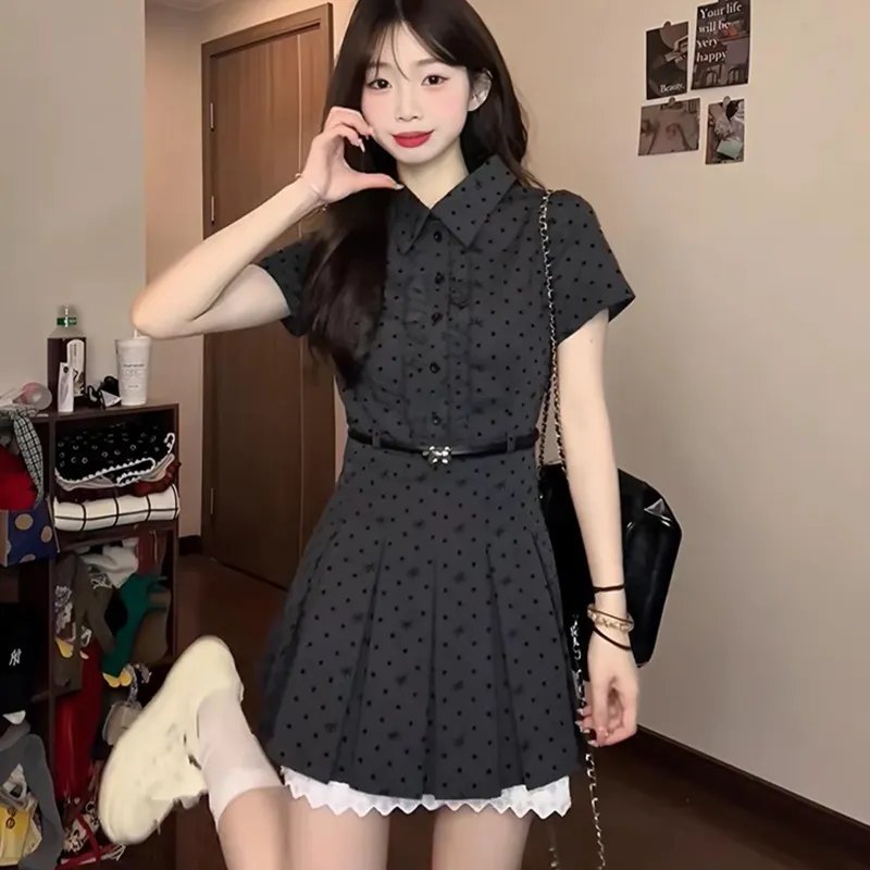 XUANSHU Short Sleeved Dress Women's Gray-4