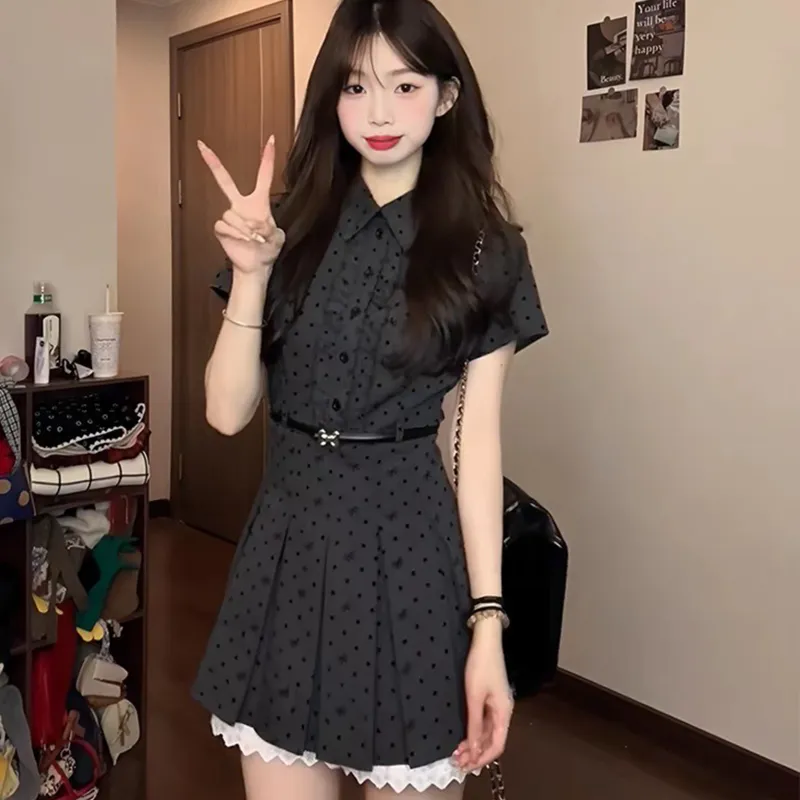 XUANSHU Short Sleeved Dress Women's Gray-3