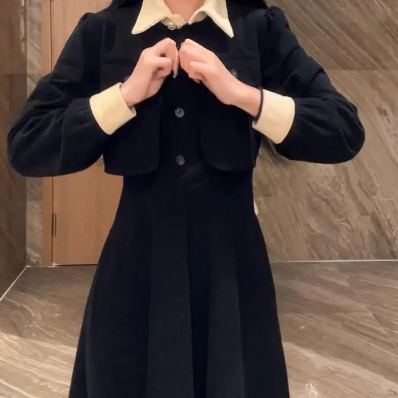 XUANSHU Long Sleeved Dresses Women's Black-4