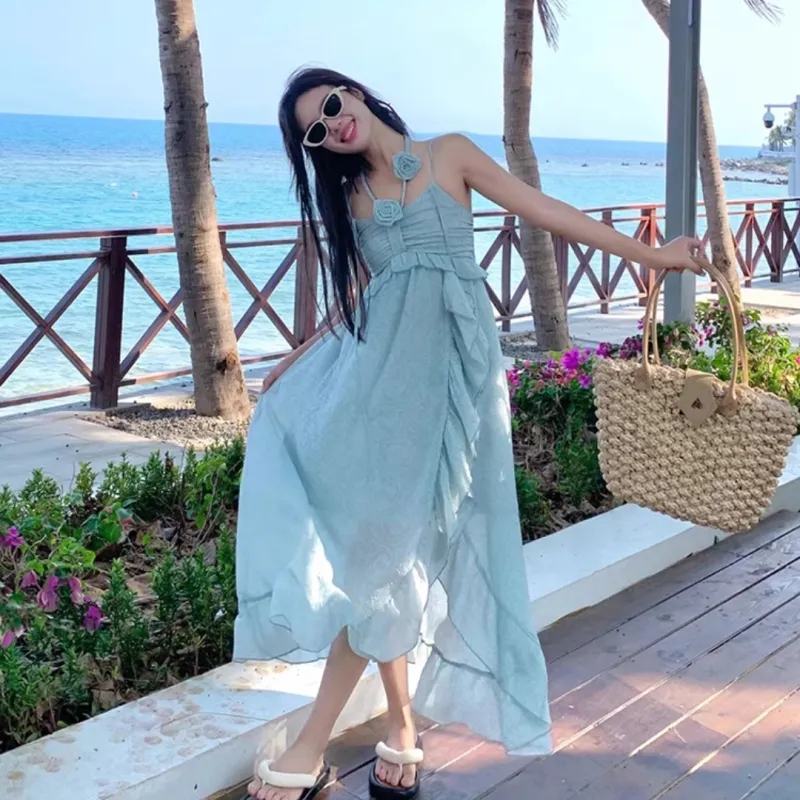 XUANSHU Slip Dresses Women's Light Blue-3