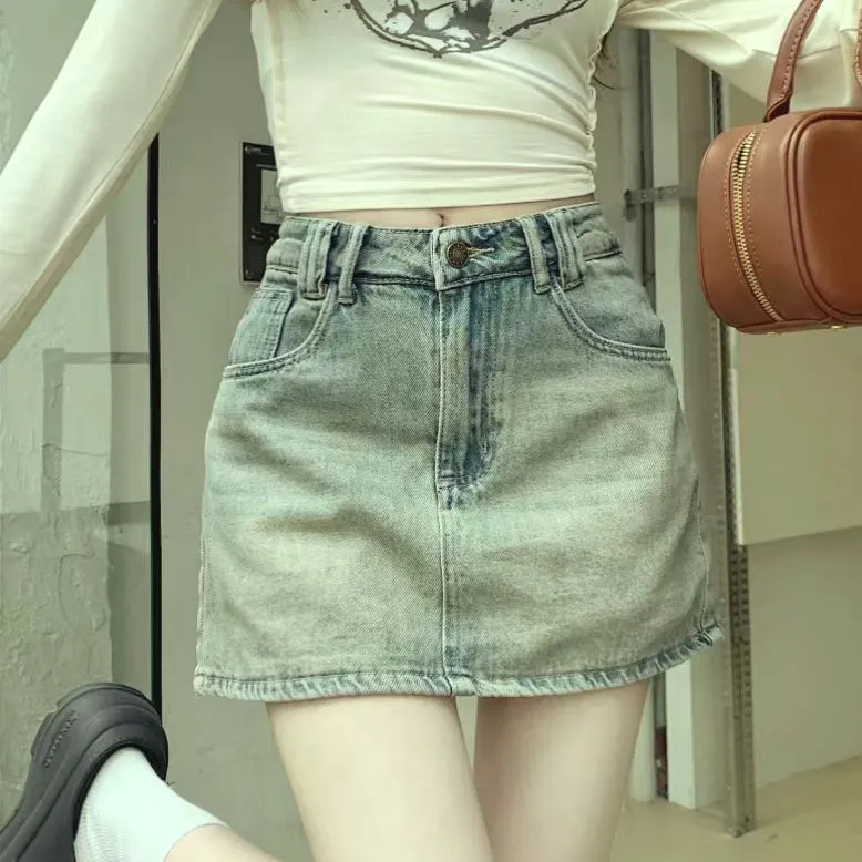 XUANSHU Denim Short Skirts Women's-8