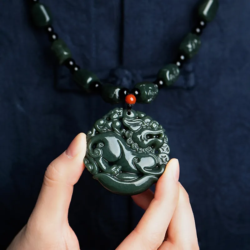 Renyu Jewelry Hetian Jade Necklaces Green Jade Unisex-1