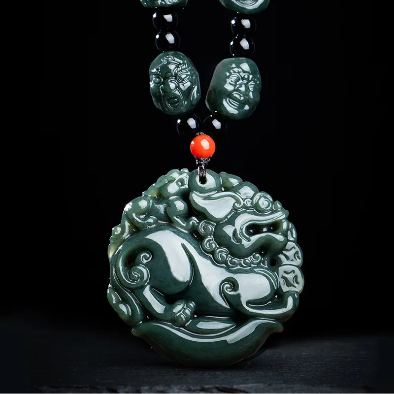 Renyu Jewelry Hetian Jade Necklaces Green Jade Unisex-2