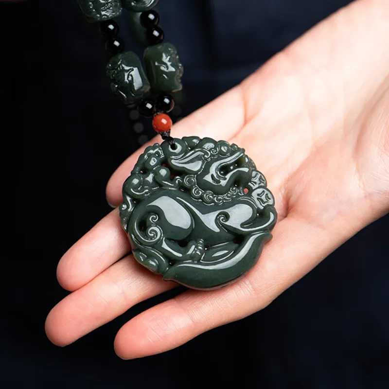 Renyu Jewelry Hetian Jade Necklaces Green Jade Unisex-7