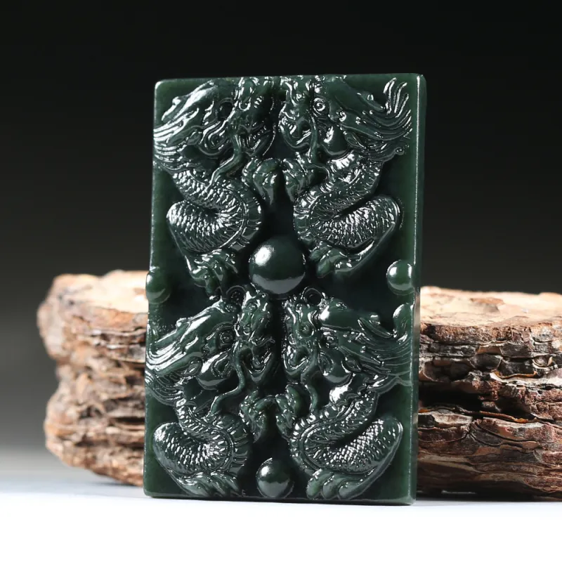 Renyu Jewelry Hetian Jade Pendants Green Jade Men's-5
