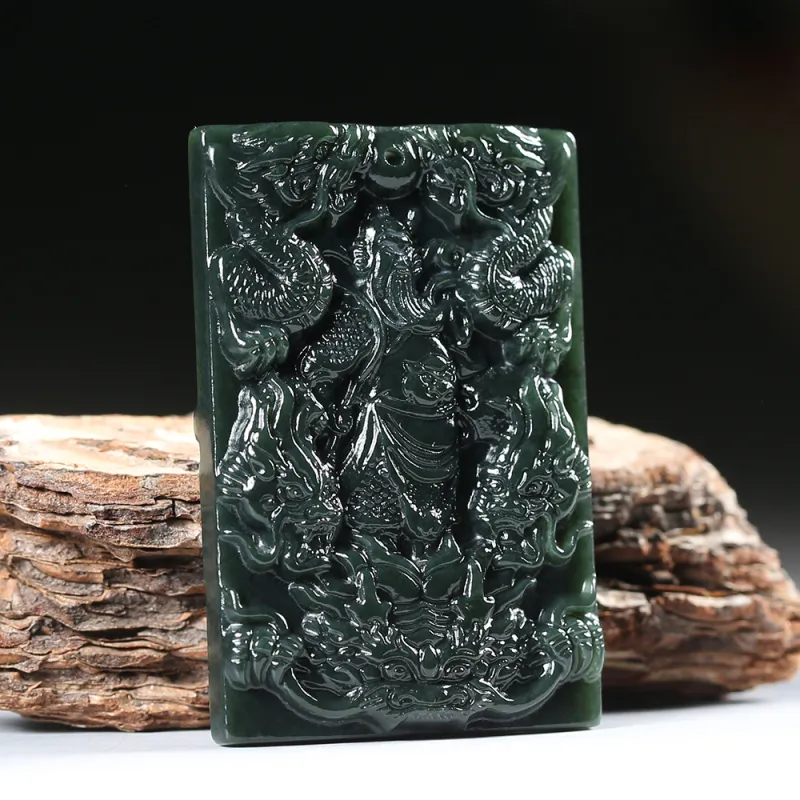 Renyu Jewelry Hetian Jade Pendants Green Jade Men's-3