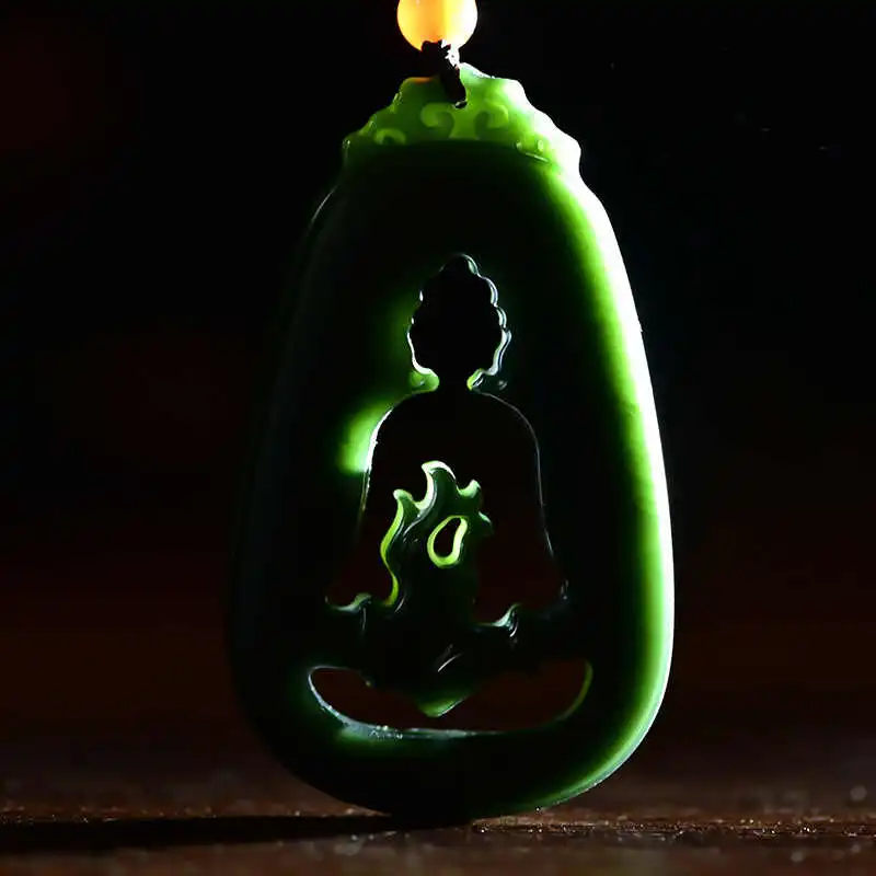 Renyu Jewelry Hetian Jade Necklaces Green Jade Unisex-4