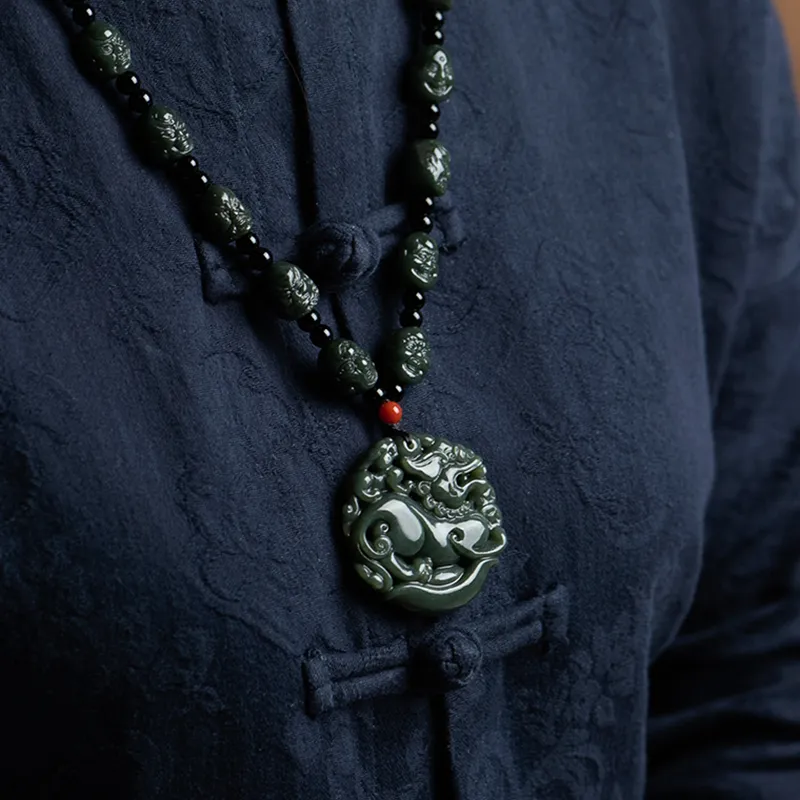 Renyu Jewelry Hetian Jade Necklaces Green Jade Unisex-3