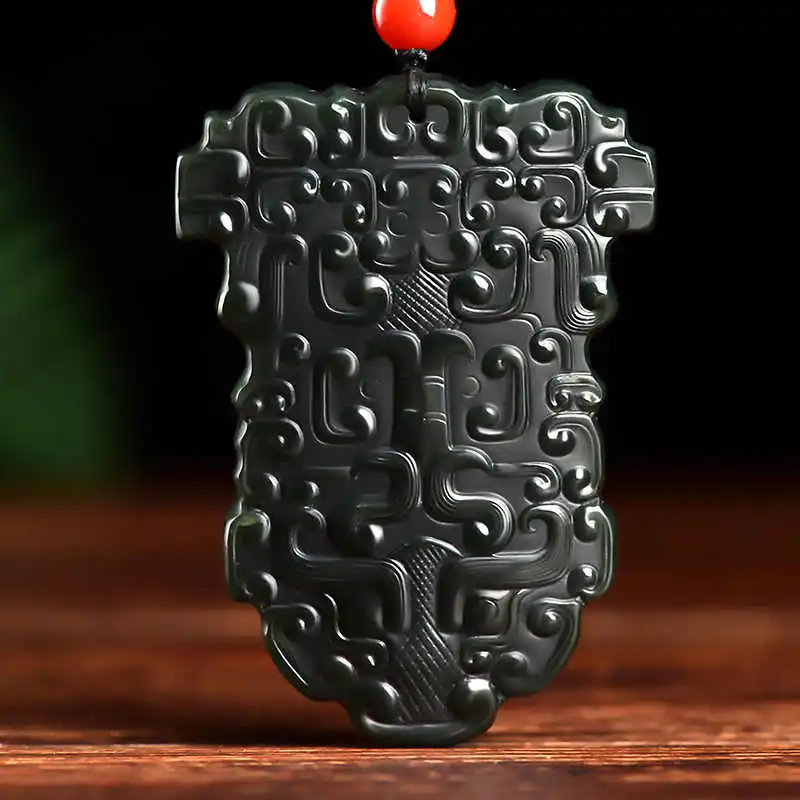 Renyu Jewelry Su Work Finely Engraved Niche Vintage 'Peace And Safety' Jade Pendant Green Jade Unisex-2