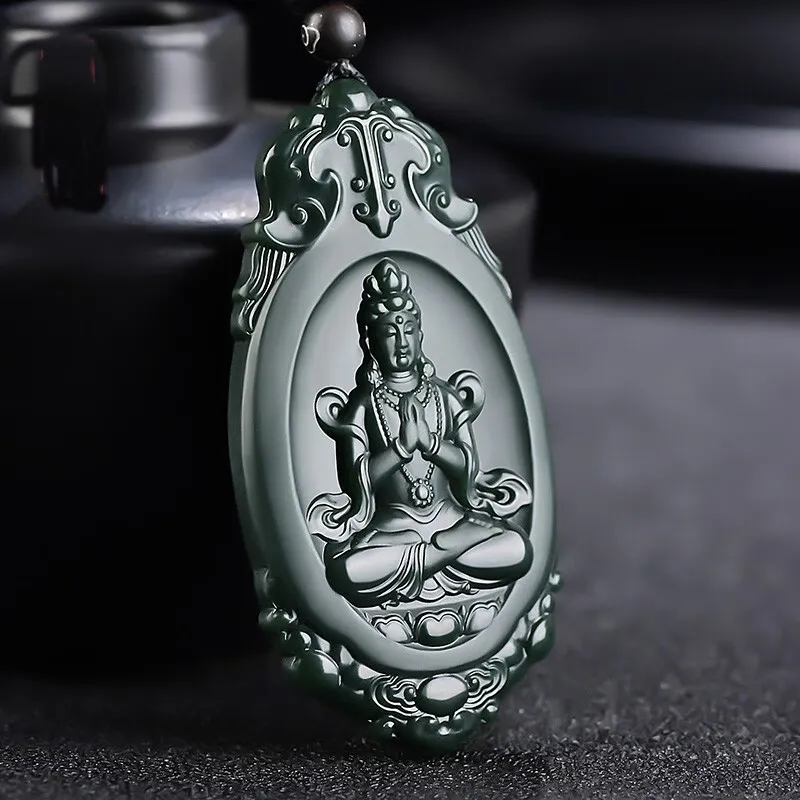 Renyu Jewelry Hetian Jade Necklaces Green Jade Unisex-6