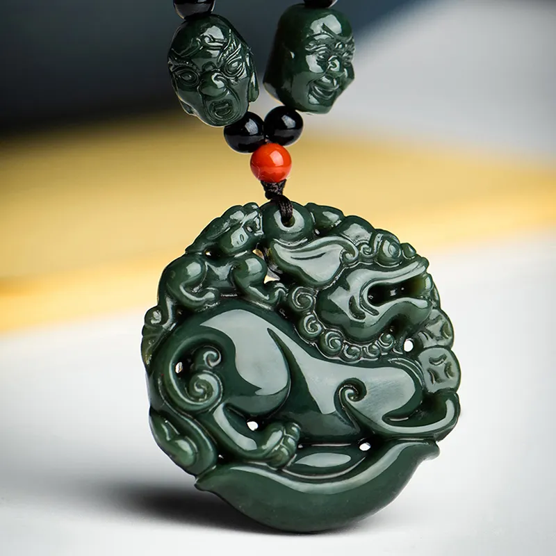 Renyu Jewelry Hetian Jade Necklaces Green Jade Unisex-4