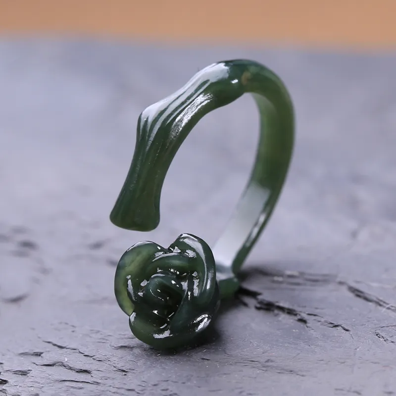 Renyu Jewelry Rings Green Jade Women's-5