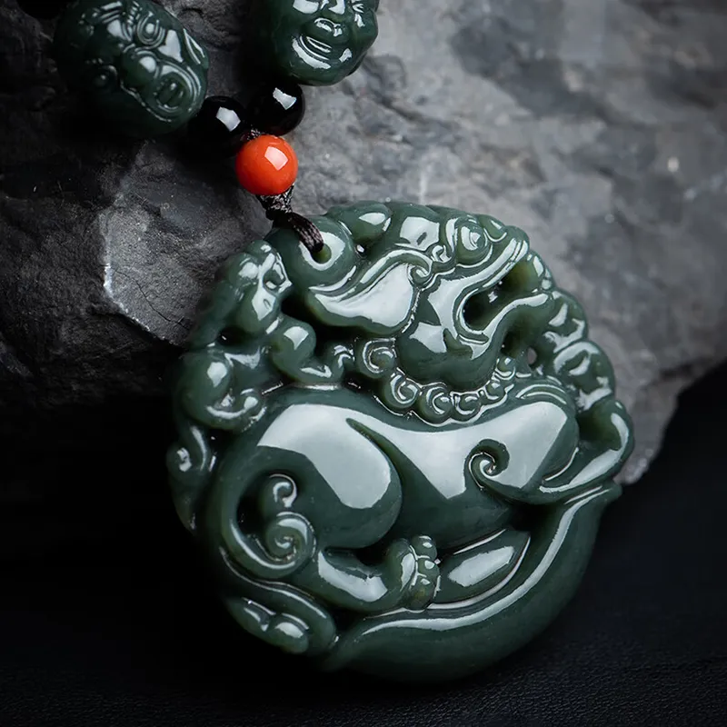 Renyu Jewelry Hetian Jade Necklaces Green Jade Unisex-6