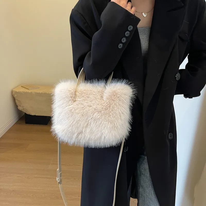 BALANG Plush One Shoulder Handbag Unisex Black/Ecru/Khaki/Pink-4