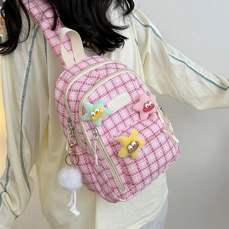 BALANG Nylon Backpack Regular Women's Pink Plaid/Green Plaid/Blue Plaid/Brown And Green Plaid-2