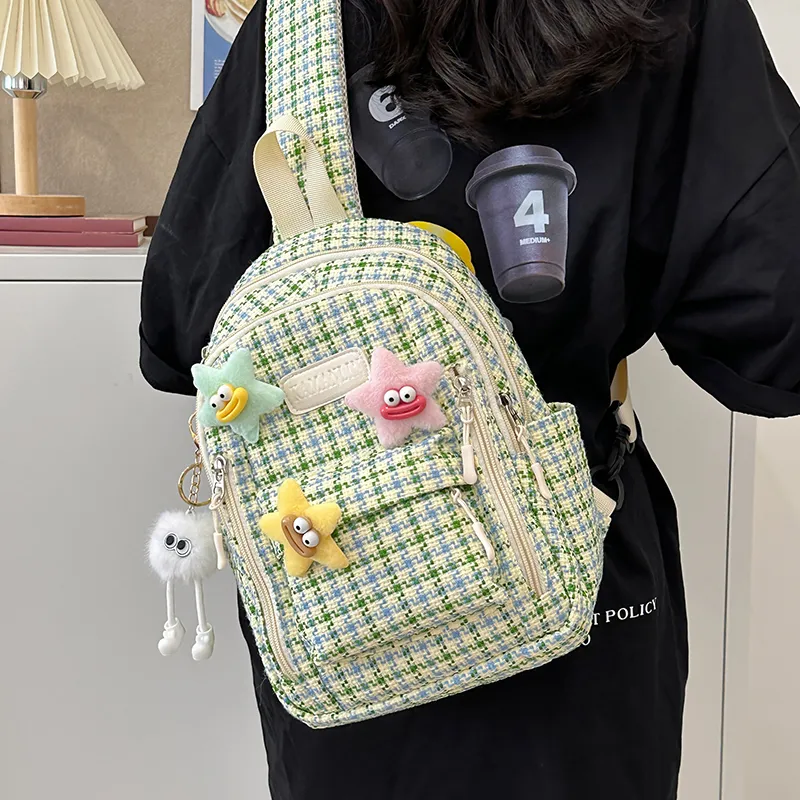 BALANG Nylon Backpack Regular Women's Pink Plaid/Green Plaid/Blue Plaid/Brown And Green Plaid-9