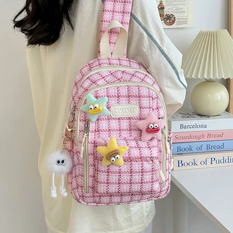 BALANG Nylon Backpack Regular Women's Pink Plaid/Green Plaid/Blue Plaid/Brown And Green Plaid-1