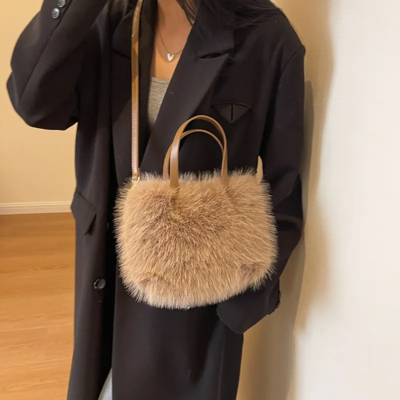 BALANG Plush One Shoulder Handbag Unisex Black/Ecru/Khaki/Pink-11