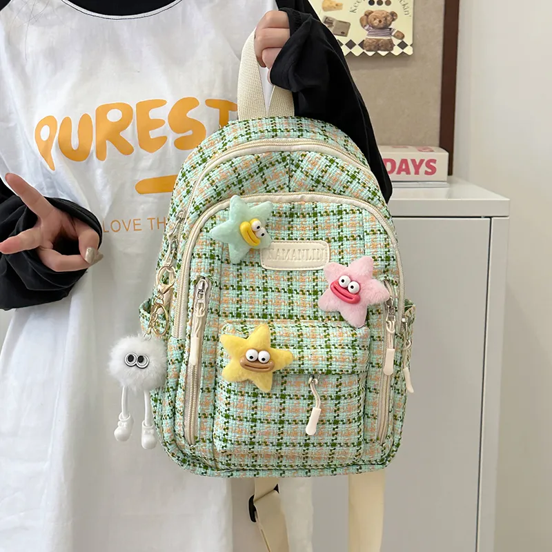 BALANG Nylon Backpack Regular Women's Pink Plaid/Green Plaid/Blue Plaid/Brown And Green Plaid-5