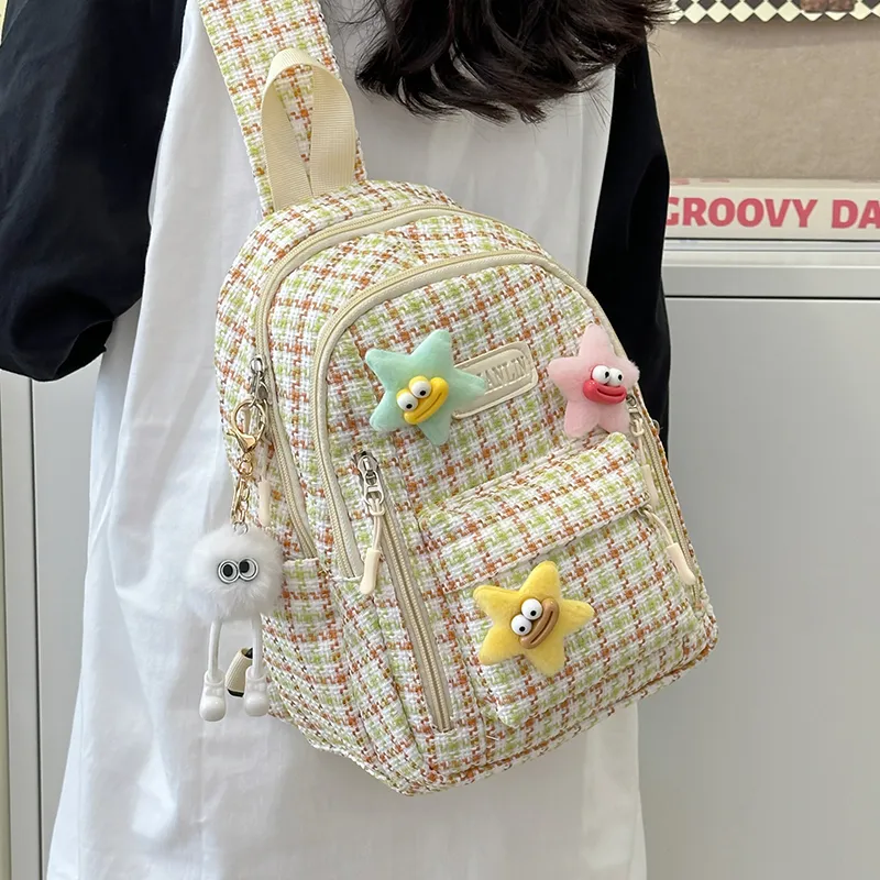 BALANG Nylon Backpack Regular Women's Pink Plaid/Green Plaid/Blue Plaid/Brown And Green Plaid-14