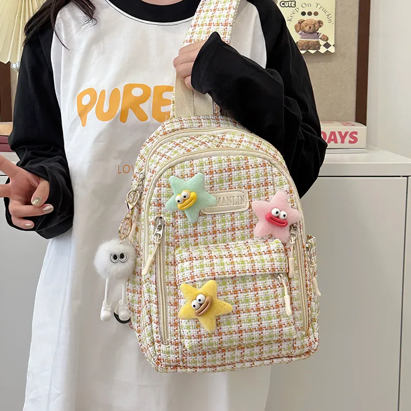 BALANG Nylon Backpack Regular Women's Pink Plaid/Green Plaid/Blue Plaid/Brown And Green Plaid-12