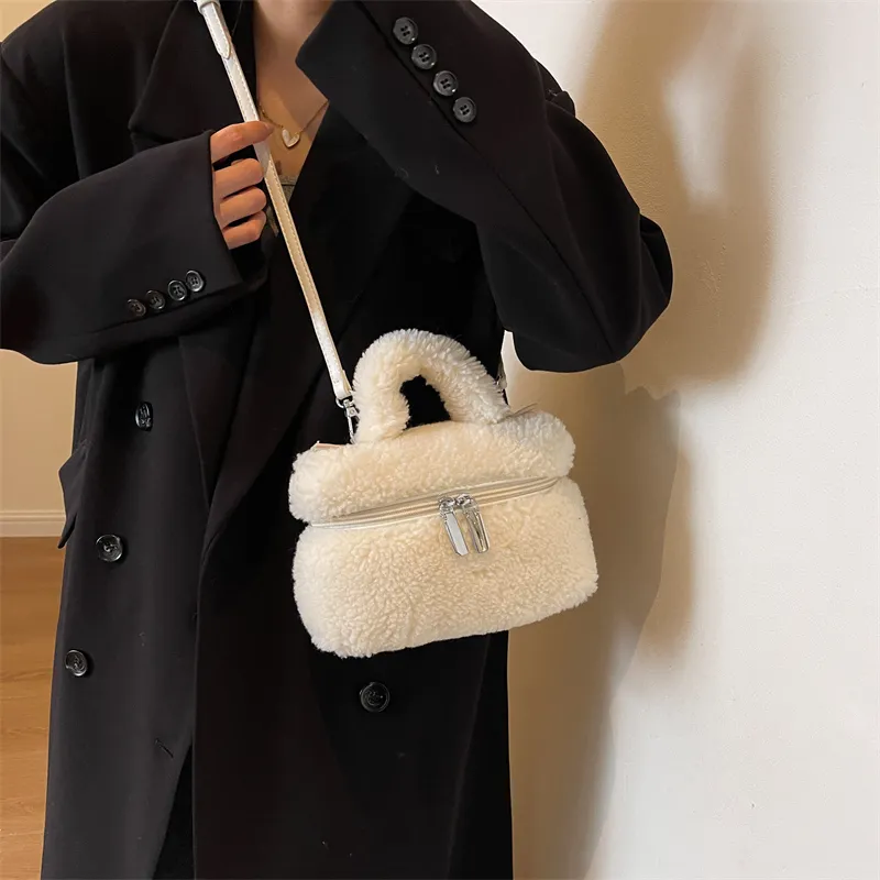 BALANG Plush Shoulder Bag, Crossbody Bag, Handbag Unisex Ecru/Light Pink/Light Khaki/Brown/Fuchsia-1