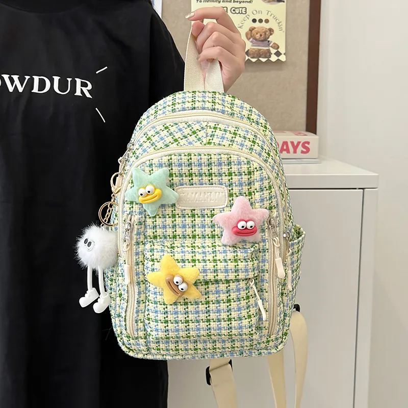 BALANG Nylon Backpack Regular Women's Pink Plaid/Green Plaid/Blue Plaid/Brown And Green Plaid-8