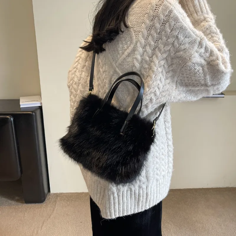 BALANG Plush One Shoulder Handbag Unisex Black/Ecru/Khaki/Pink-1