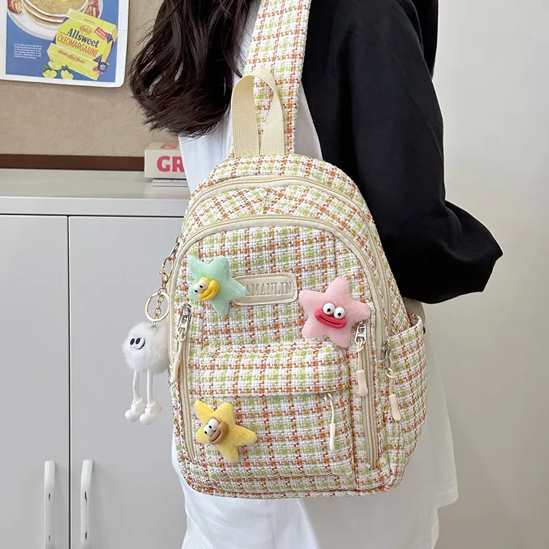 BALANG Nylon Backpack Regular Women's Pink Plaid/Green Plaid/Blue Plaid/Brown And Green Plaid-13