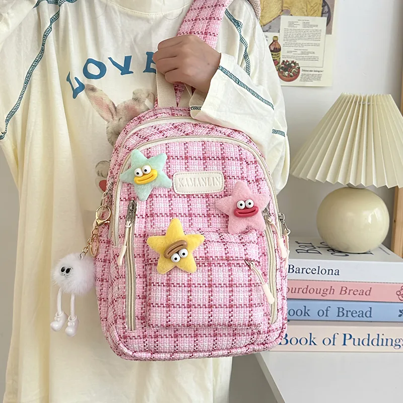 BALANG Nylon Backpack Regular Women's Pink Plaid/Green Plaid/Blue Plaid/Brown And Green Plaid-3