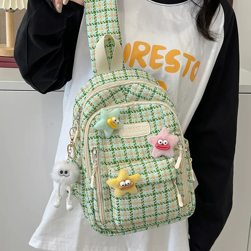 BALANG Nylon Backpack Regular Women's Pink Plaid/Green Plaid/Blue Plaid/Brown And Green Plaid-6