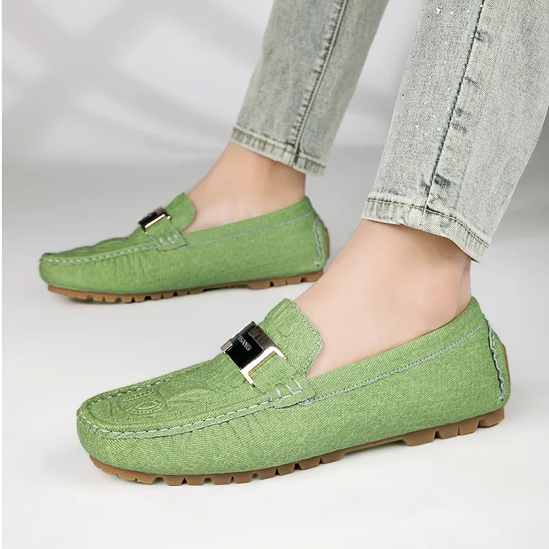 CKVUSAMG Gommino Loafers Men Apple Green/Dark Sky Blue/Beige-5